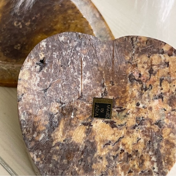 Vintage Pink Floral Inlaid India Heart Shaped Soap Stone Mother Of Pearl Trinket - Picture 3 of 9